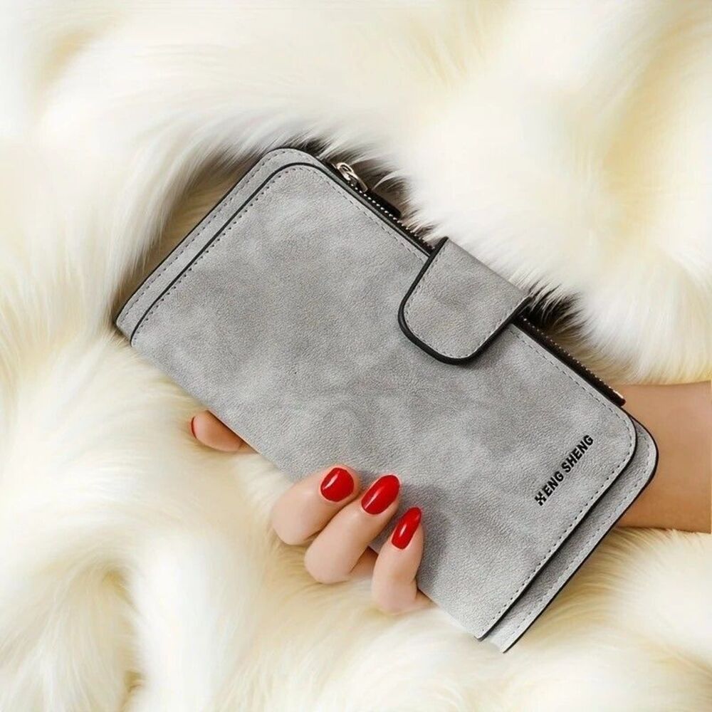 Large Grey Ladies Leather Wallet Long Purse Phone Card Holder Case Clutch